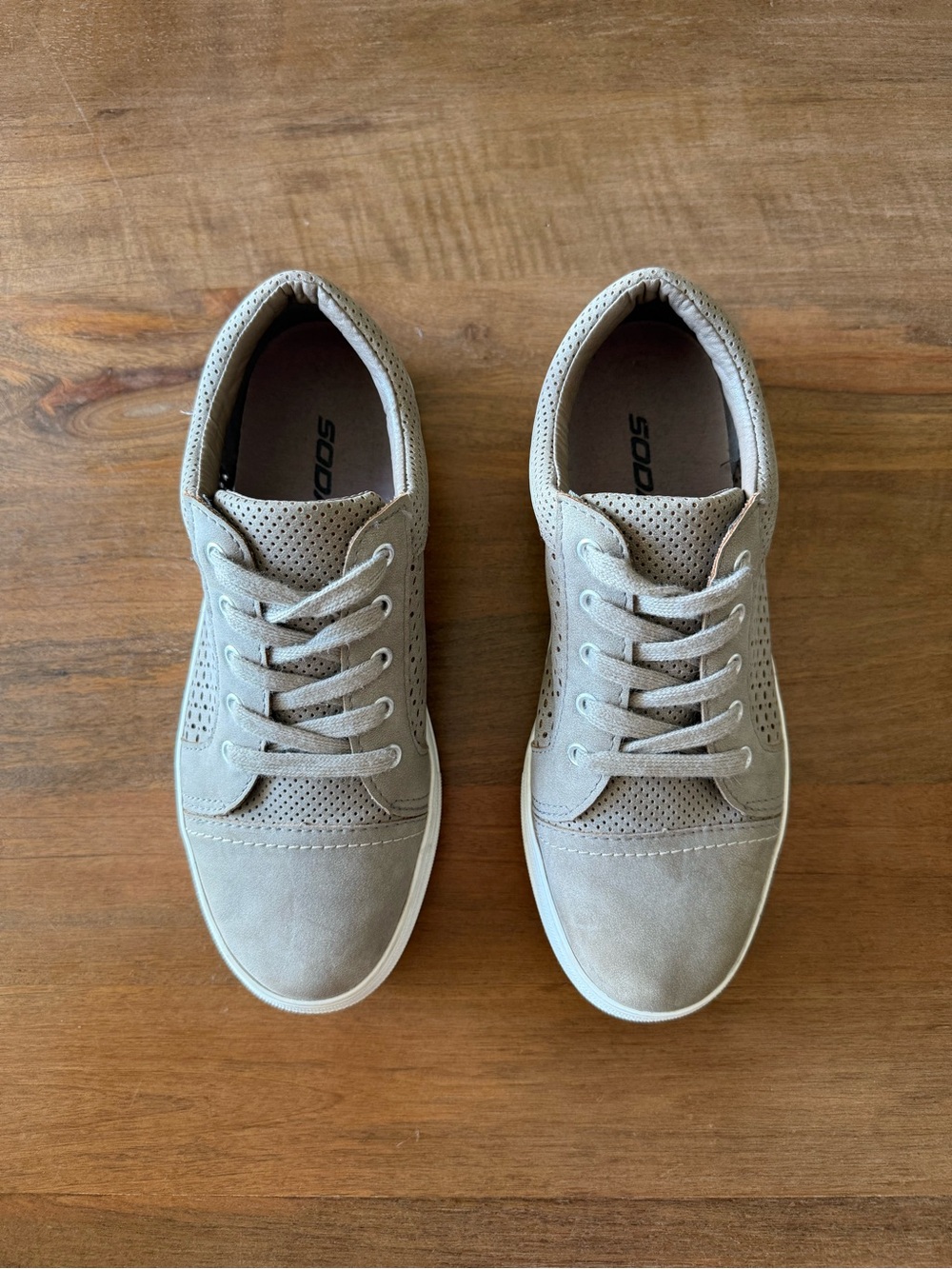 Soda Women's Taupe Perforated Lace-Up Sneakers 8.5